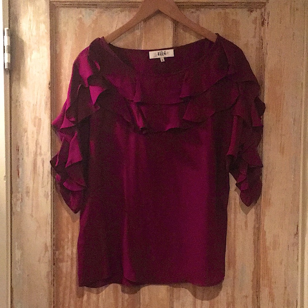 TIBI Silk Ruffled Top